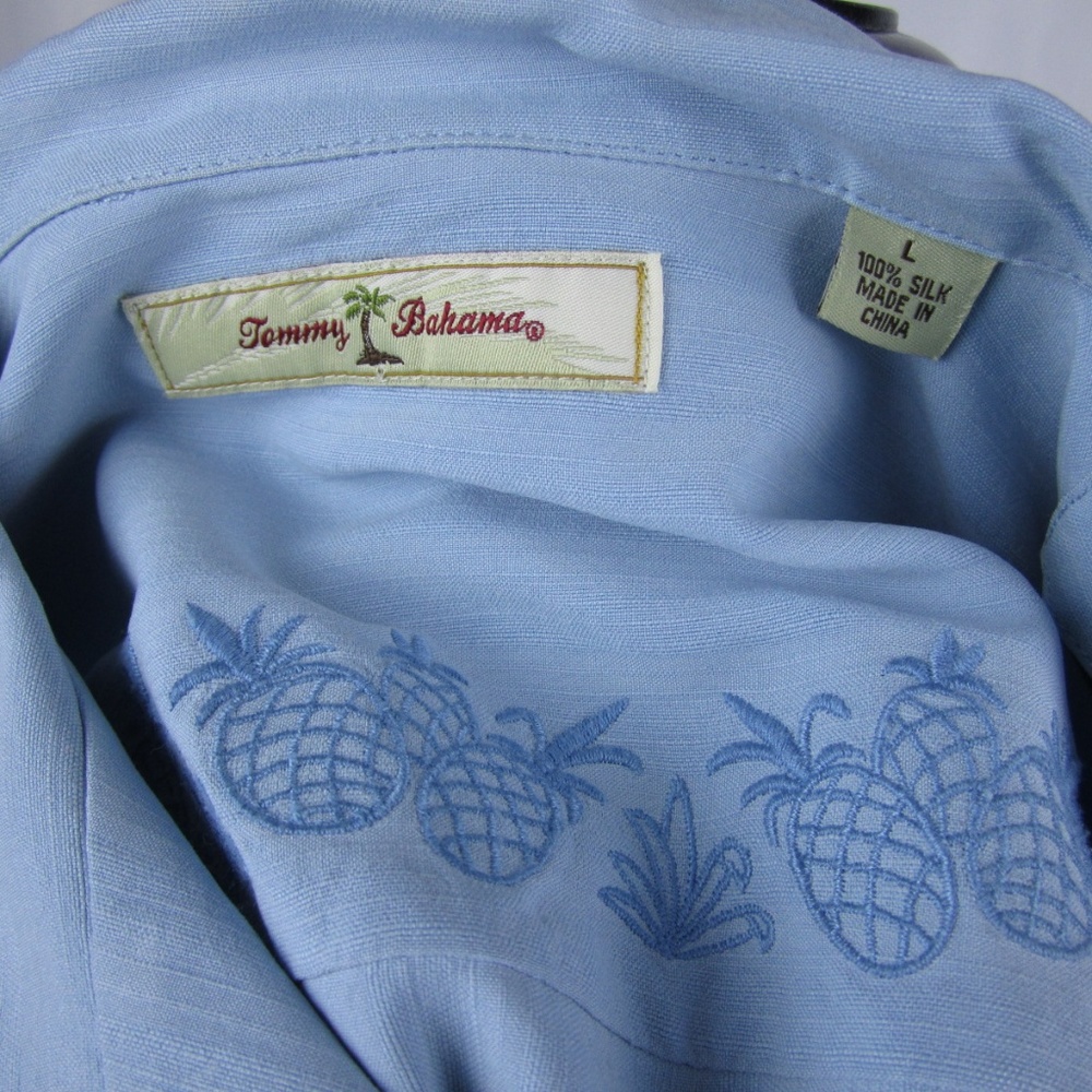 Tommy Bahama Solid Blue Silk Camp Shirt Size Large